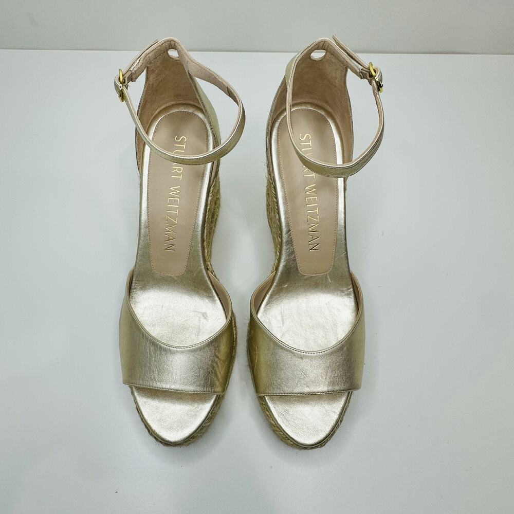 NIB Stuart Weitzman Nudistcurve Women's US 10.5 Sandals Gold Espadrille Wedge - Picture 6 of 14